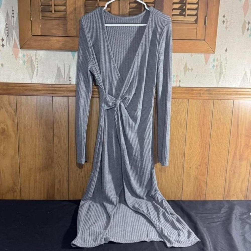 Shein Grey long sleeve wrap dress with tie front detail Size XL